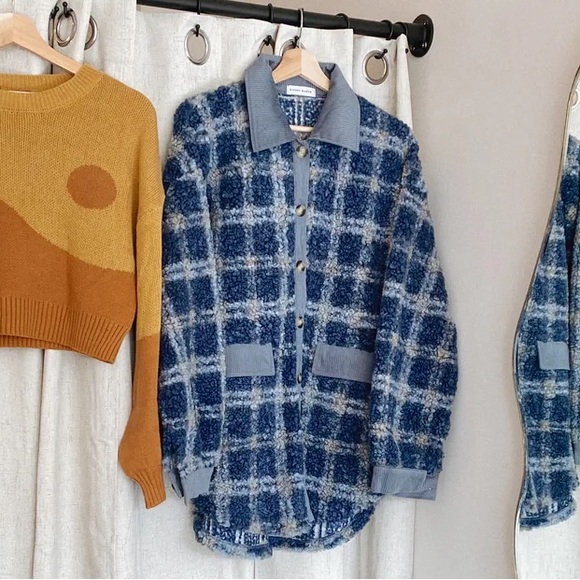 New Bluestone Plaid Teddy Jacket Size Large - Picture 4 of 6